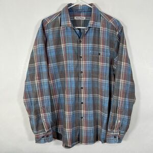 Tommy Bahama Button Up Shirt Mens Size Medium Blue Red Plaid Tencel Blend Washed